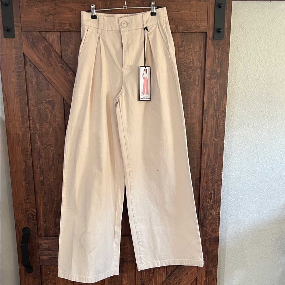 BCBGeneration Wide Leg High Waist Cream Jeans